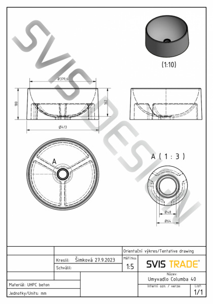S.V.I.S. Design UMYWALKA 40 CM COLUMBA BASIC - PAST SZARY, LAKIER PÓŁMATOWY