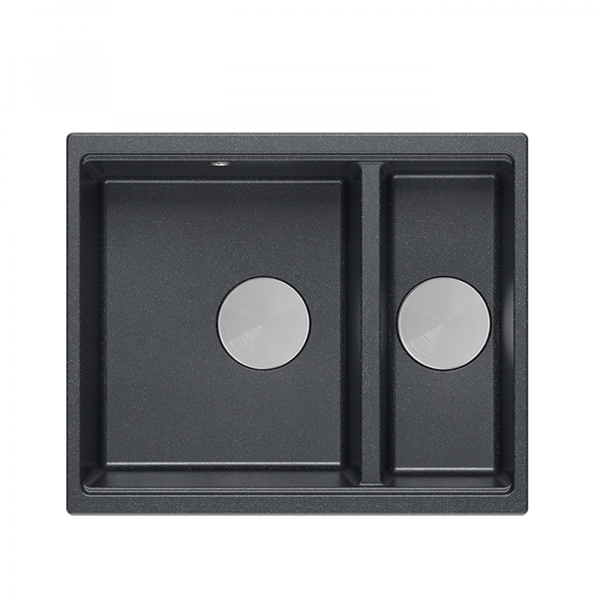 QUADRON | LOGAN 150 | granitowy zlewozmywak kuchenny CZARNY + STAL | wymiary: 55,5 x 46 x 22 cm | 1,5-komorowy wpuszczany | podbudowa szafki od: 60 cm HCQL5646U8BSI