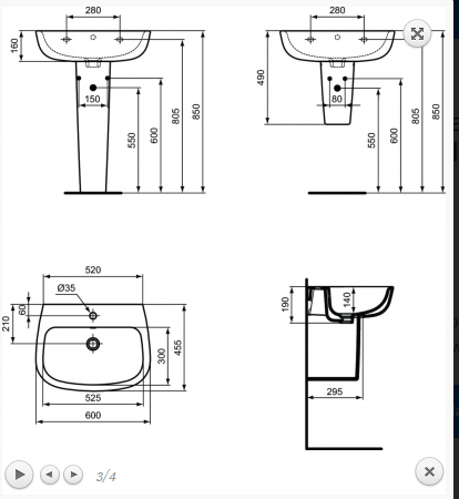 Ideal Standard Esedra Umywalka wisząca 60x45,5 cm z otworem na baterię, z przelewem, biała T279801