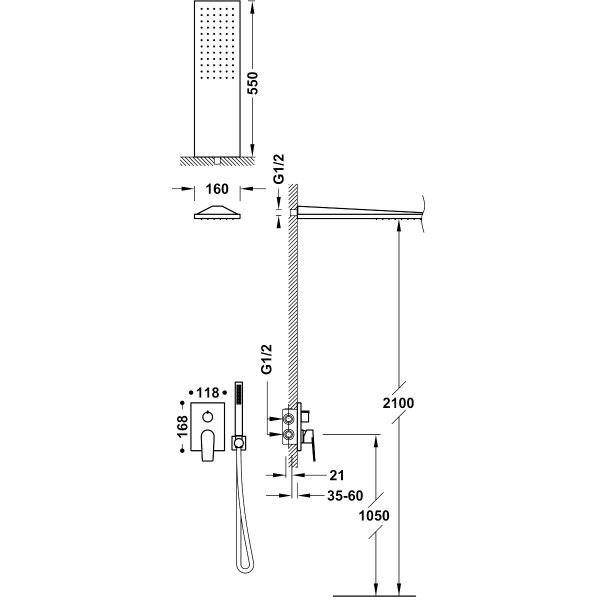 Tres Project-Tres Zestaw natryskowy z baterią podtynkową Rapid-Box stal 21128005AC