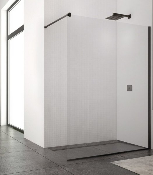 Ronal Sanswiss Easy Black Ścianka prysznicowa Walk-in 130x200 cm profile czarny mat szkło przezroczyste Aquaperle STR4P1300607