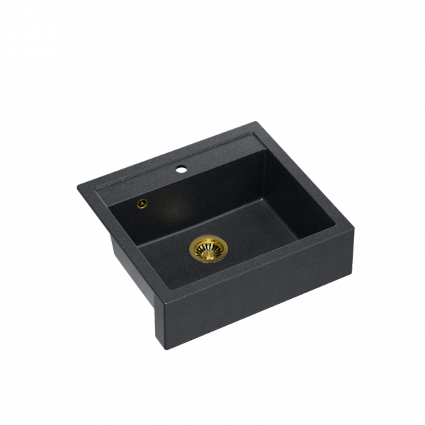 QUADRON BILL 110 GRANITEQ zlewozmywak wpuszczany 1-komorowy 595x540x205 mm, black diamond / elementy złote HCQB6054U8PVDG1