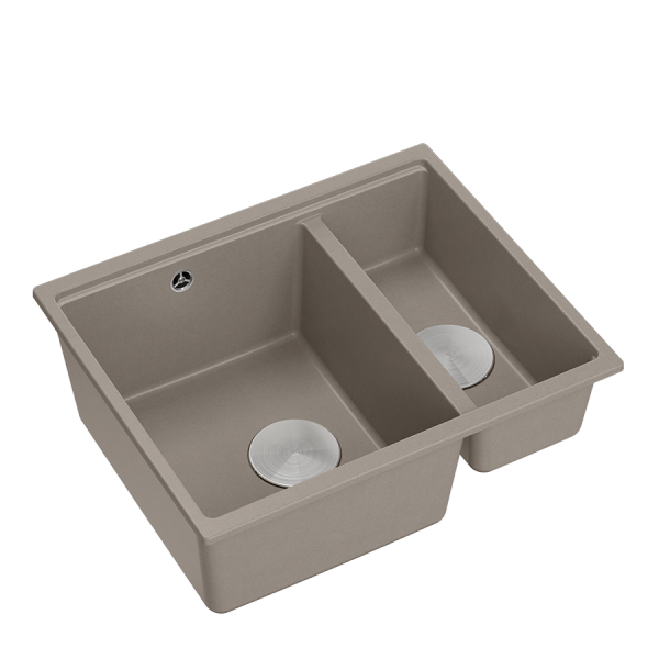 QUADRON | LOGAN 150 | granitowy zlewozmywak kuchenny SOFT TAUPE + STAL | wymiary: 55,5 x 46 x 22 cm | 1,5-komorowy wpuszczany | podbudowa szafki od: 60 cm HCQL5646U4BSI