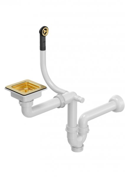 Quadron Odpływ zatyczkowy KWADRATOWY z syfonem 1-komorowy PVD złoty (GRANIT-pionowy), save space (15GR3-P2A-PVDG) M1SSGS5