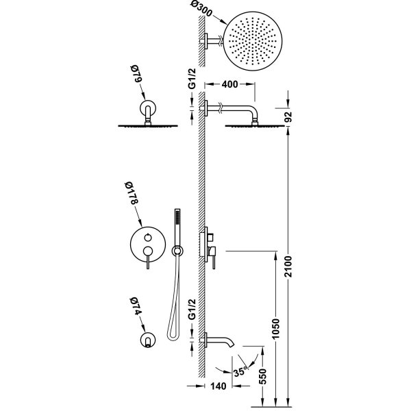 Tres STUDY Zestaw baterii jednouchwytowej podtynkowej 3-drożnej Rapid-box prysznicowej 26237302OR