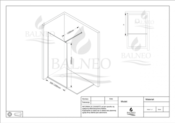 Balneo Ścianka prysznicowa Beira 110 x 200 cm transparentna 8 mm czarna K0101010110-7