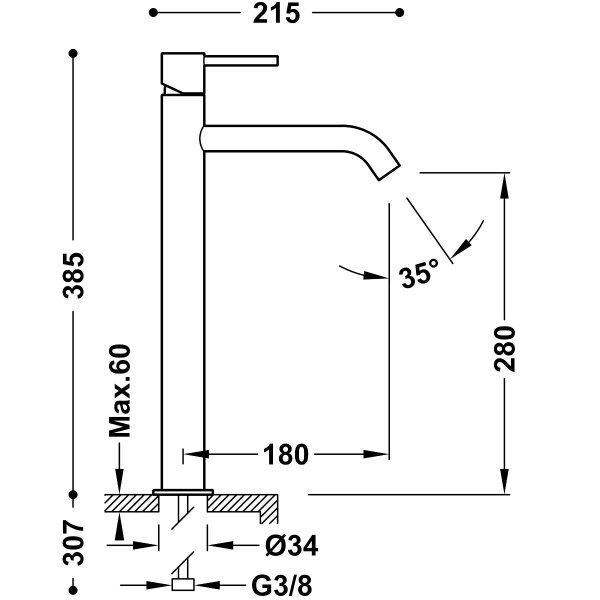 Tres Study bateria umywalkowa wysoka stal 26230801AC