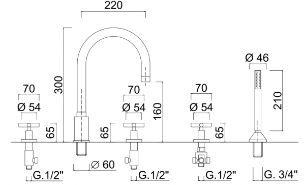 Giulini Giovanni G3 Bateria Wannowa 5-Otworowa Chrom 7660 