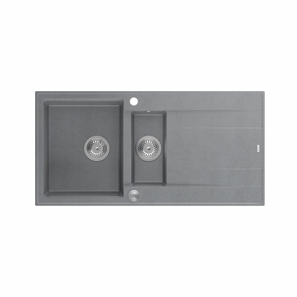 Quadron Zlewozmywak granitowy EVAN 156 – półtorakomorowy, wpuszczany, silver stone/elementy stalowe HQE5510050U5BSP2O