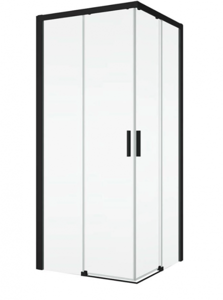 Ronal wejście narożne z drzwiami rozsuwanymi, kompletna kabina symetryczna 70x200 cm, szkło przezroczyste, profile BLACK LINE czarny mat TLSAC0700607