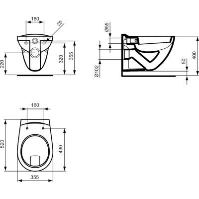 Ideal Standard ecco miska wisząca z półką V340301