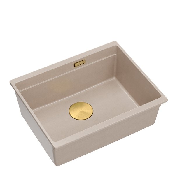 Quadron LOGAN 100 GraniteQ zlewozmywak pearl beige 56x45x21,5 cm 1-komorowy podwieszany z syfonem manualnym złoty HQJ6045U2PVDG1U