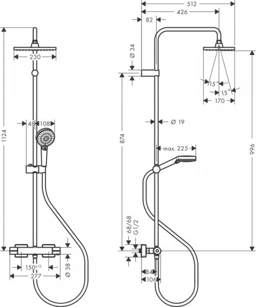 Hansgrohe Vernis Shape Zestaw prysznicowy termostatyczna natynkowy z deszczownicą chrom 26286000 