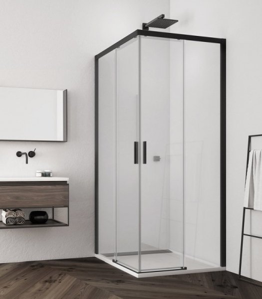 Ronal Top-Line S Black Drzwi prysznicowe przesuwne 80x200 cm lewe profile czarny mat szkło przezroczyste Aquaperle TLSG0800607