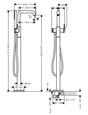 Hansgrohe Tecturis S Jednouchwytowa bateria wannowa, wolnostojąca Biały Matowy 73440700