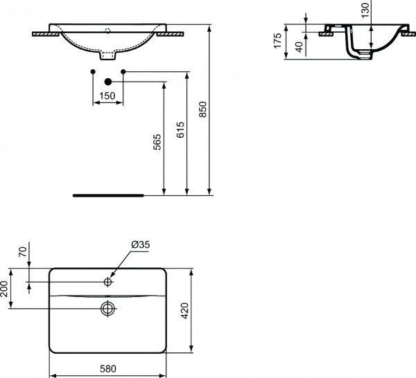 Ideal Standard Connect umywalka 58x42 cm wpuszczana prostokątna biała E504401