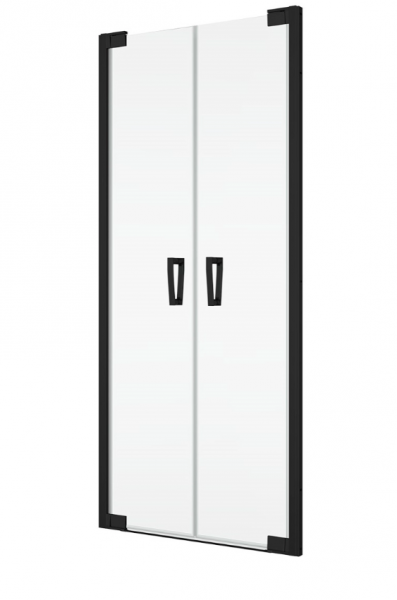 Ronal Sanswiss drzwi wahadłowe dwuczęściowe z profilem przyściennym 100x200 cm, szkło przezroczyste, profile BLACK LINE czarny mat CA2C1000607