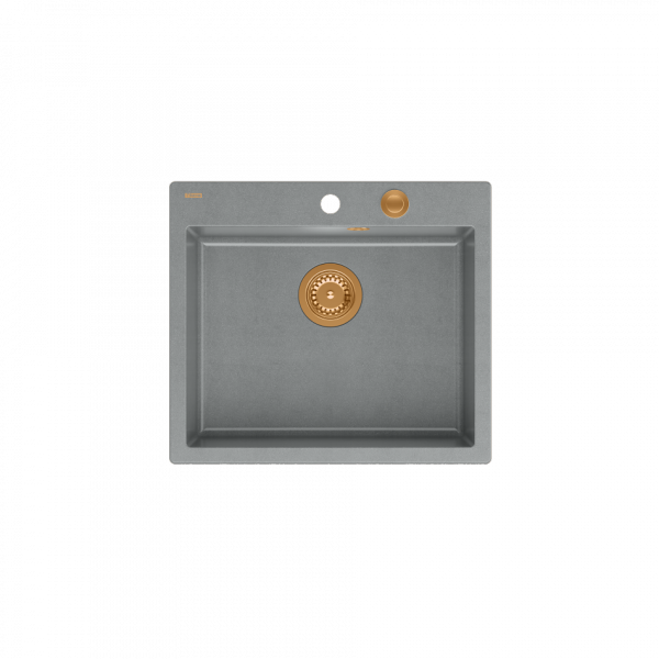 QUADRON MORGAN 110 GraniteQ zlew 1 komora silver stone/elementy miedziane 570x500x220  HB8304U5C1P2O