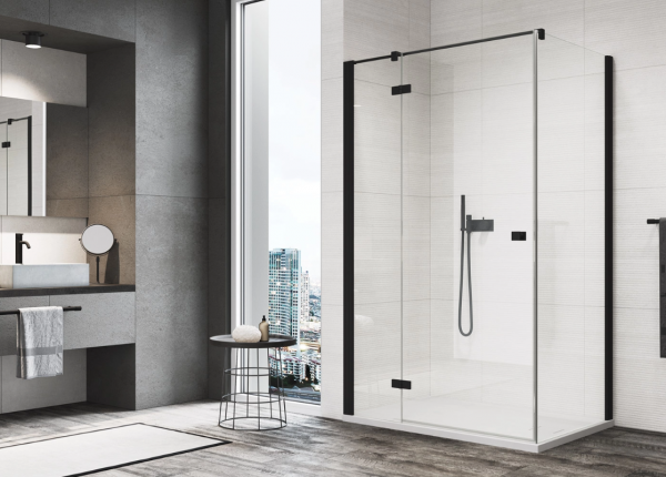 Ronal ścianka boczna 30-120x200 cm, szkło przezroczyste, profile BLACK LINE czarny mat ANT1SM10607