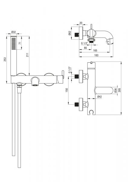 Deante Silia Bateria wannowa natynkowa brąz szczotkowany BQSC11M 