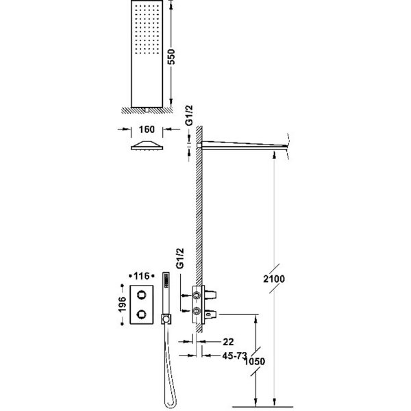 Tres THERM-BOX ZESTAW BATERII TERMOSTATYCZNEJ PODTYNKOWEJ 2-DROŻNEJ PRYSZNICOWEJ 21125005OM