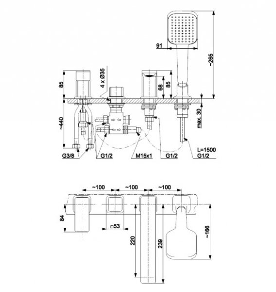 KFA Armatura Dust bateria wannowa miedziana szczotkowana 4-otworowa 93836258
