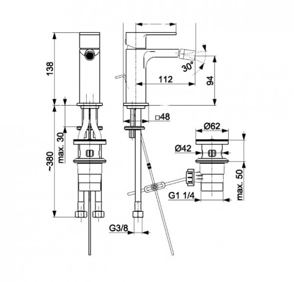 KFA Armatura Dust bateria bidetowa gun metal 13.8 cm z korkiem 93832500