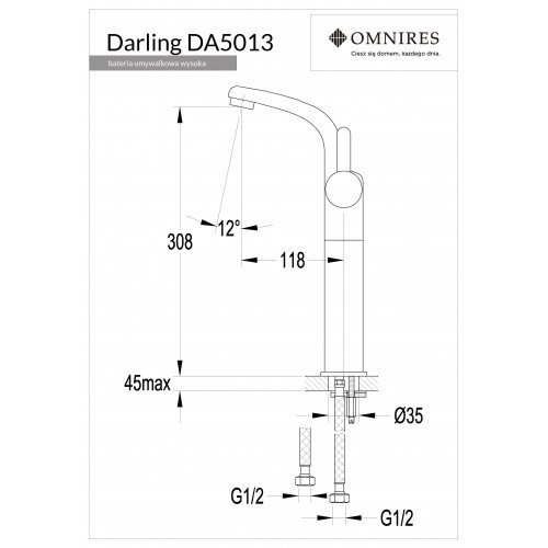 Omnires Darling bateria umywalkowa wysoka DA5013CR 
