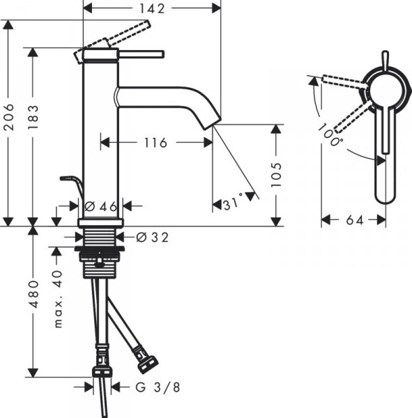 Hansgrohe Tecturis S Jednouchwytowe baterie umywalkowe Czarny Matowy 73314670
