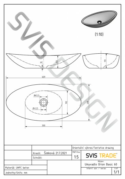  S.V.I.S.Design UMYWALKA 60 CM ORION BASIC - BARDZO JASNY CEGLASTY, BEZ DEKORU, BEZ LAKIERU