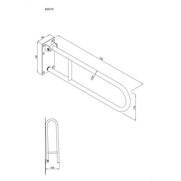 ANDEX Bez Barier Uchwyt półokrągły uchylny 70cm z płytą 820/70CC stal nierdzewna polerowana