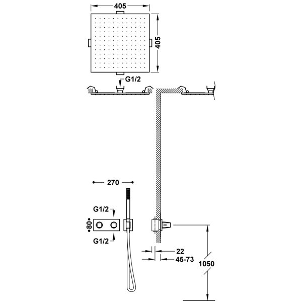 Tres B-SYSTEM Zestaw baterii termostatycznej podtynkowej 2-drożnej B-system prysznicowej-30725206OM
