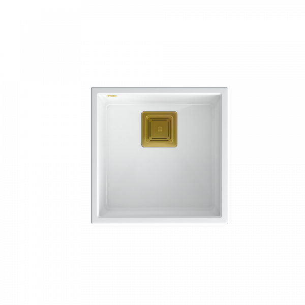 Quadron David 40 zlew granitowy 1-komora 42x42 cm snow white/elementy złote HQD4242U1G1