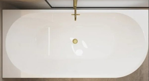 Balneo AVOLA Wanna wolnostojąca narożna lewa 170 x 80 cm biała akrylowa z ramą ze stali nierdzewnej i 6 nóżkami stabilizującymi z przelewem i korkiem złotym J0101040502-2