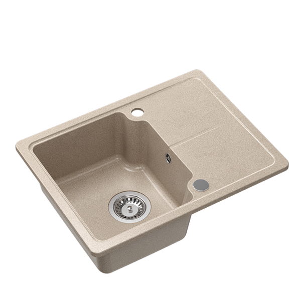 Quadron BABY JOHNNY 116 GraniteQ zlewozmywak granitowy river sand (beżowy) 1-komorowy z/o (58x44x18), z syfonem i zaślepką stal szlachetna HCQBJ5844BEZK