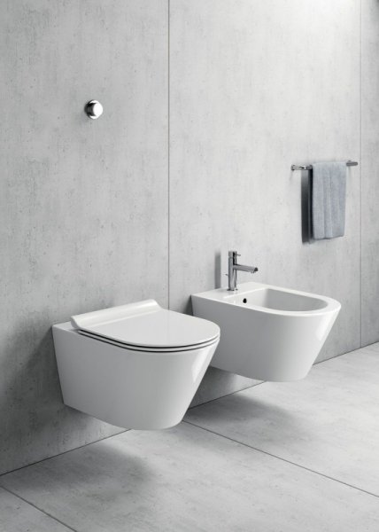 GSI Kube X Toaleta WC 55x36 cm bez kołnierza biały połysk z deską wolnoopadającą i mocowaniem 941511+MS86CSN11+FISR5