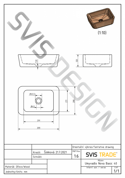 S.V.I.S. Design UMYWALKA 50 CM NOVA BUK LAKIER BŁYSZCZĄCY NATURALNY