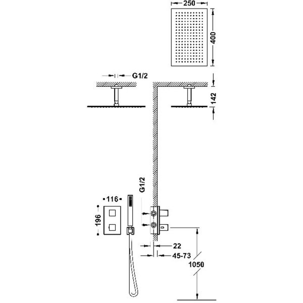 Tres THERM-BOX Zestaw baterii termostatycznej podtynkowej 2-drożnej Therm-box prysznicowej-20225053NM