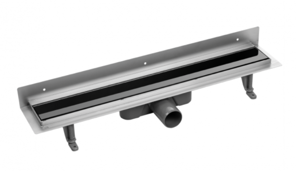 Laveo Odpływ liniowy przyścienny 90 cm Laveo Basso czarne szkło COB791S