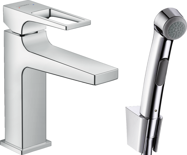 74522000 Hansgrohe Metropol Jednouchwytowa bateria umywalkowa 110 z uchwytem Loop, główką Bidette i wężem 160 cm, komplet odpływowy Push-Open