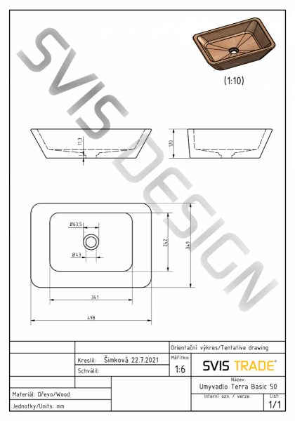  S.V.I.S. Design UMYWALKA 50 CM TERRA BUK LAKIER BŁYSZCZĄCY NATURALNY