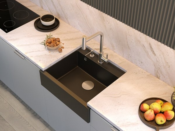 QUADRON BILL 110 GRANITEQ zlewozmywak wpuszczany 1-komorowy 595x540x205 mm, snow white / elementy złote HCQB6054U1PVDG1