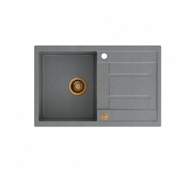 QUADRON MORGAN 111 GraniteQ zlew 1 komora silver stone/elementy miedziane 780x500x220  HB8203U5C1P2O