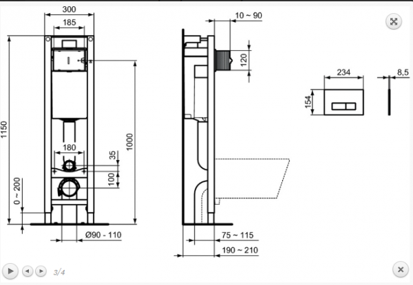 Ideal Standard ProSys Zestaw Stelaż podtynkowy WC + przycisk biały E2332AC