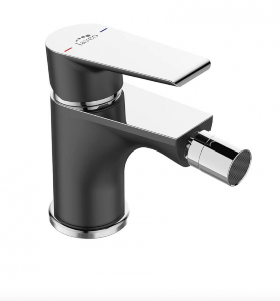 Laveo LARGO Bateria bidetowa stojąca chrom/czarny chrom z korkiem BAH732D