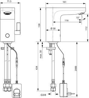Ideal Standard Ceraplus Bateria umywalkowa elektroniczna zasilanie sieciowe chrom A6146AA