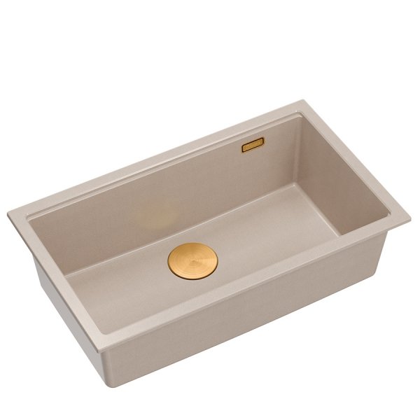 Quadron LOGAN 110 GraniteQ zlewozmywak pearl beige 76x45x23,5 cm 1-komorowy podwieszany z syfonem manualnym miedziany HQD7644U2PVDC1U