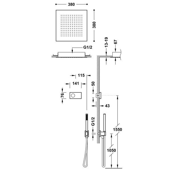 Tres SHOWER TECHNOLOGY ZESTAW ELEKTRONICZNEJ BATERII TERMOSTATYCZNEJ PODTYNKOWEJ 2-DROŻNEJ SHOWER TECHNOLOGY BLUE EDITION PRYSZNICOWE-09286552