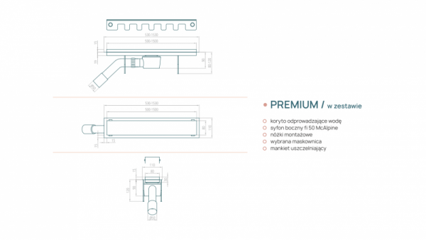 Odpływ liniowy Premium GOLD Złoty IDEA 1300mm CEDOR