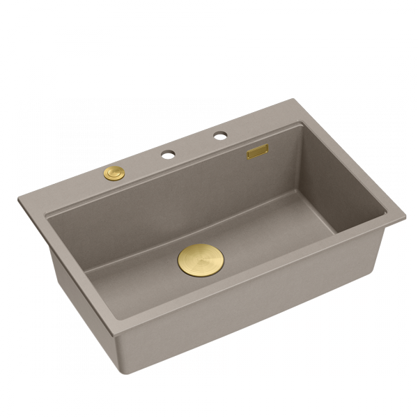 Quadron MARC 110 WORKSTATION GraniteQ zlewozmywak 1-komorowy 760*500*235 mm soft taupe + syfon push to open + dozownik + deska + wkładka / elementy złote HQM7650U4PVDG1